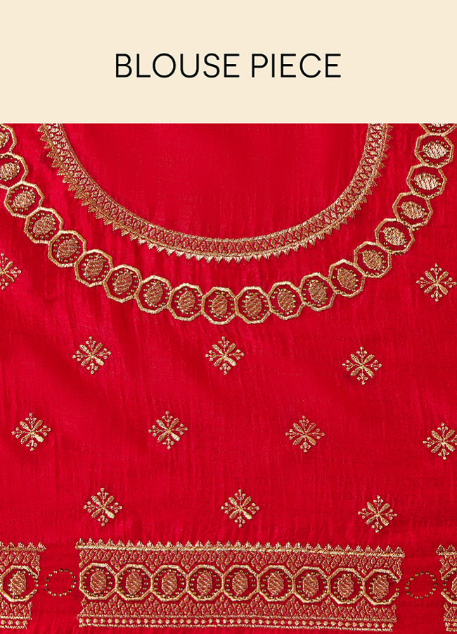 Fiesta Red Saree with Geometrical Patterned Borders image number 5